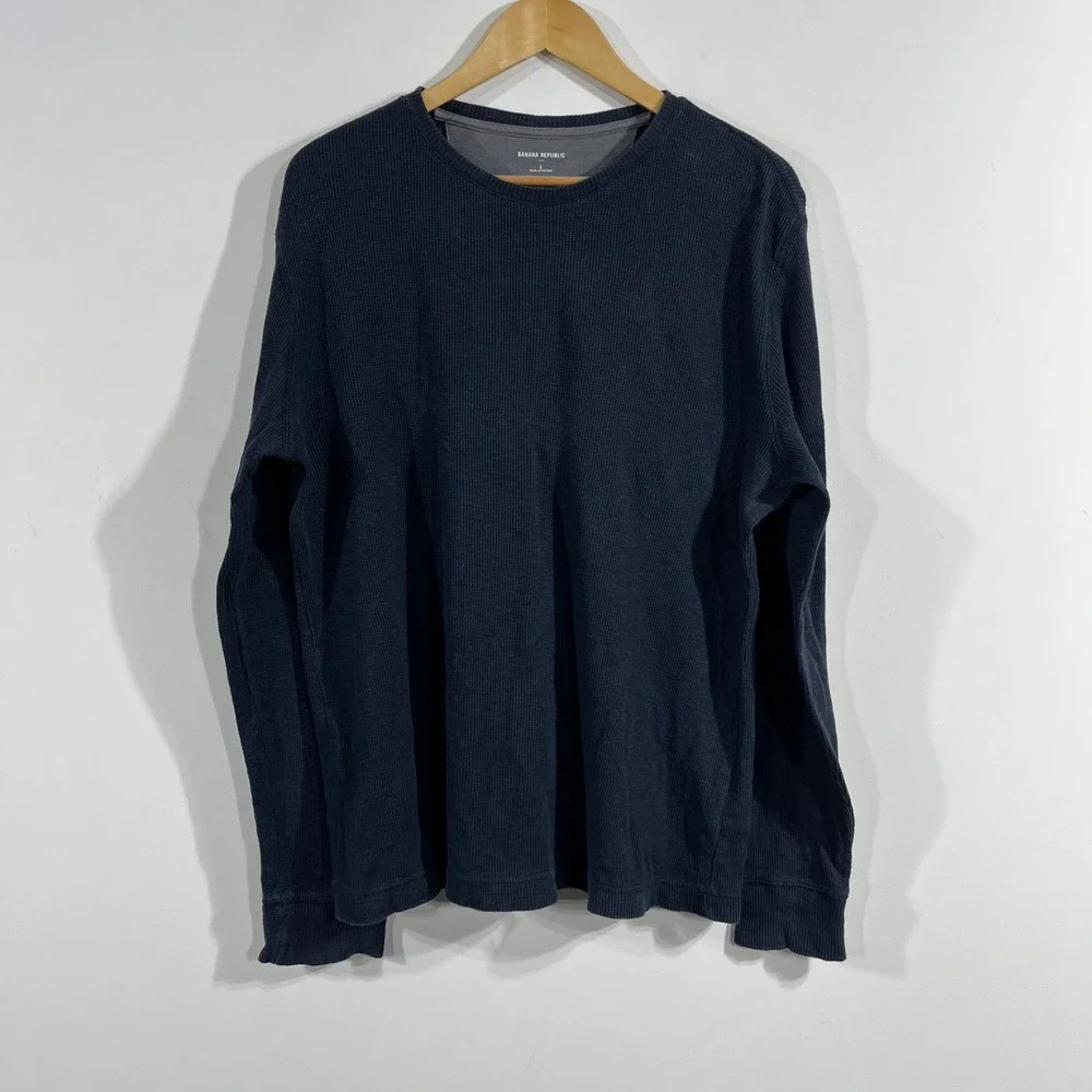 Banana Republic Navy Grunge Y2K Waffle Knit Thermal Long Sleeve Shirt Mens Large